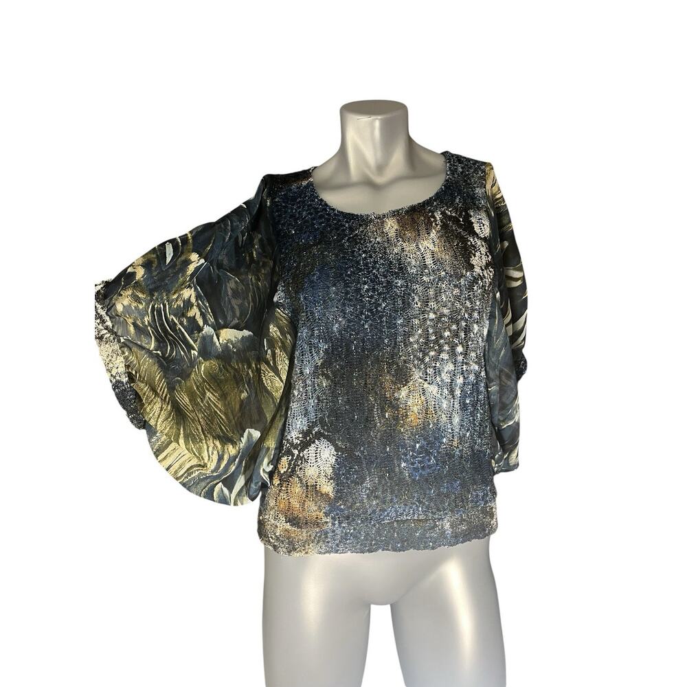 Alberto Makali Top Crochet Small Balloon Sleeve Maximalist Boho Tribal Fairy